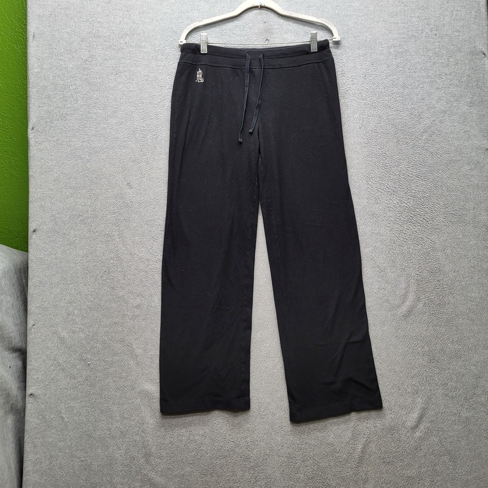 Lauren Ralph Lauren Women Pants M Black Logo Embroidery Loungewear Wide Leg
